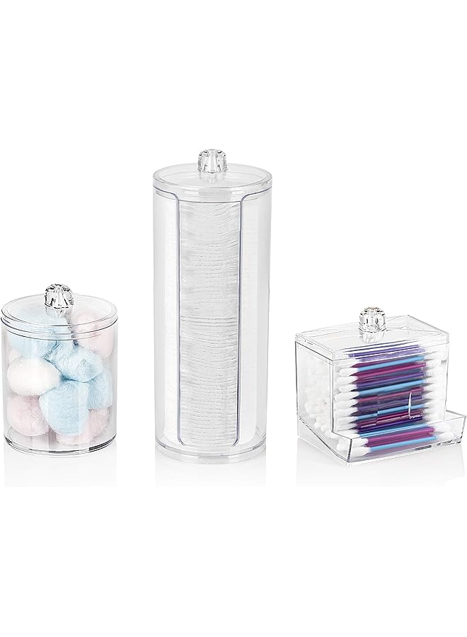 IAF Set of 3 Bathroom Canisters with Lids for Make Up Storage - Bathroom Organiser with Cotton Buds Holder, Cotton Pads Holder, Cotton Wool Holder - Acrylic Boxes with Lids Makeup Organiser Set…. - Image 1