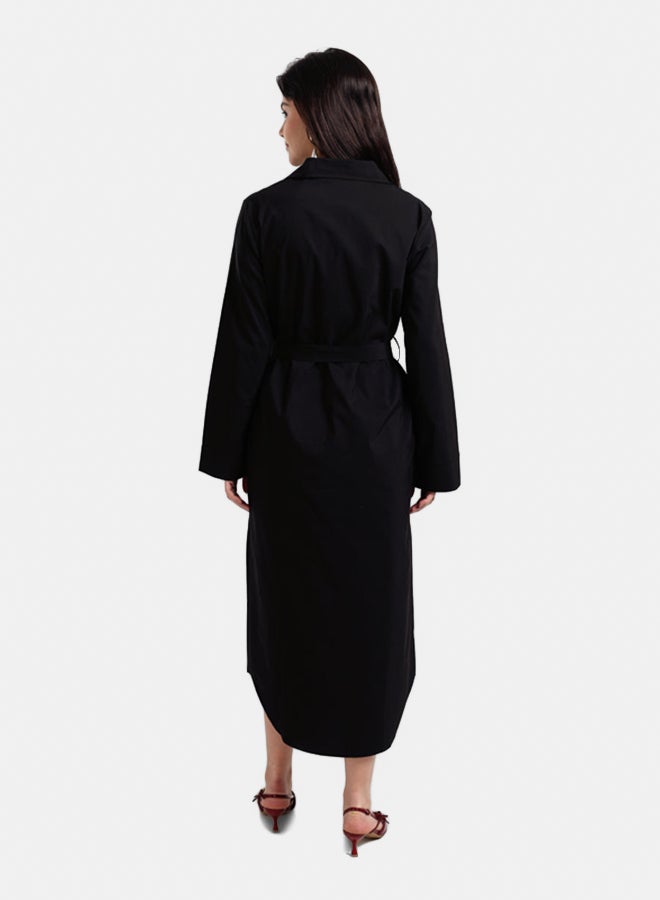 Carina Women's Classic Poplin Button-Down Midi Shirt Dress with Waist Belt - Black - Image 3