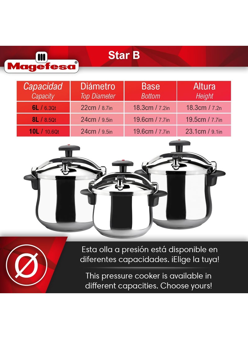 Magefesa MAGEFESA Star Belly Pressure Cooker 106 Quart with rounded bottom made in 1810 stainless steel suitable for all types of stovetops included indution 3 heavy security systems 8 psi  - Image 2