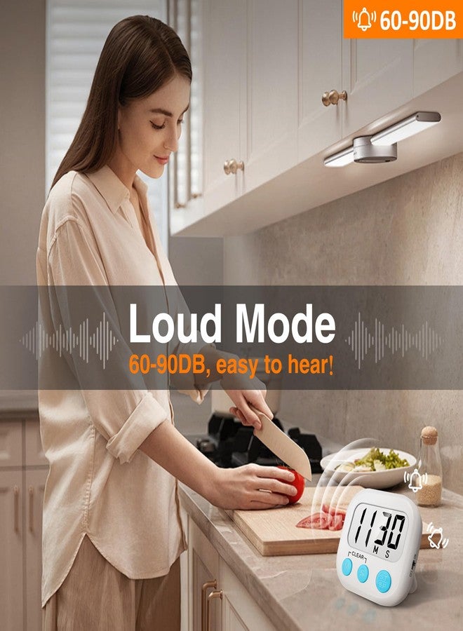 AOUCE 2 Pack Digital Kitchen Timer for Cooking Big Digits Loud Alarm Magnetic Backing Stand Cooking Timers for Baking White - Image 2