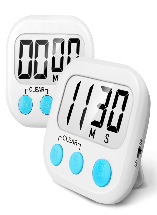 AOUCE 2 Pack Digital Kitchen Timer for Cooking Big Digits Loud Alarm Magnetic Backing Stand Cooking Timers for Baking White - Image 1