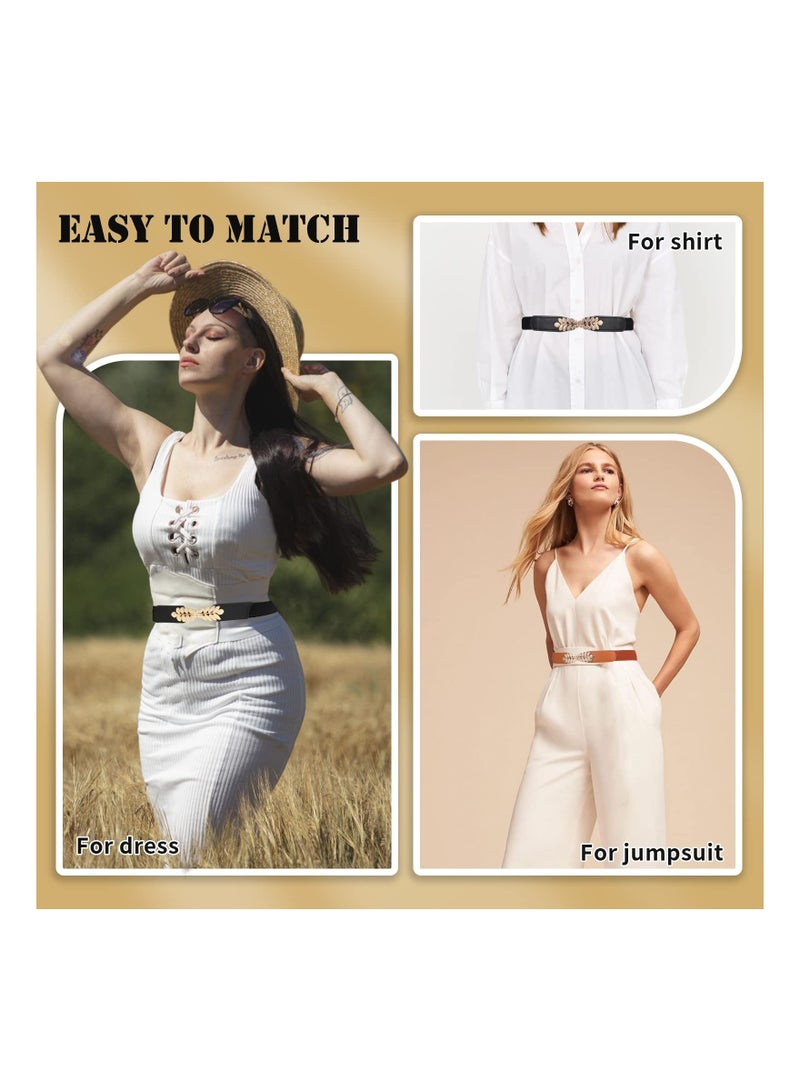 KASTWAVE Skinny Belts for Women, 2Pcs Stretch Retro Belt for Dress Fashion Skinny Thin Waist Belts, for Jeans Dress Shorts Wedding Dress Decoration, Versatile Decorative Belt Simple Pair Buckle Thin Belt - Image 2