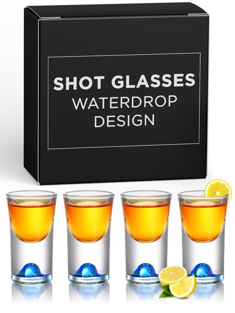flybold Shot Glasses Set 0.34 oz / 10ml - Set of 4 - Waterdrop Design - Glass Material - Ideal for Groomsmen, Father's Day, Birthday, Anniversary - Crystal Cut Cute Shot Glass Set - Image 1