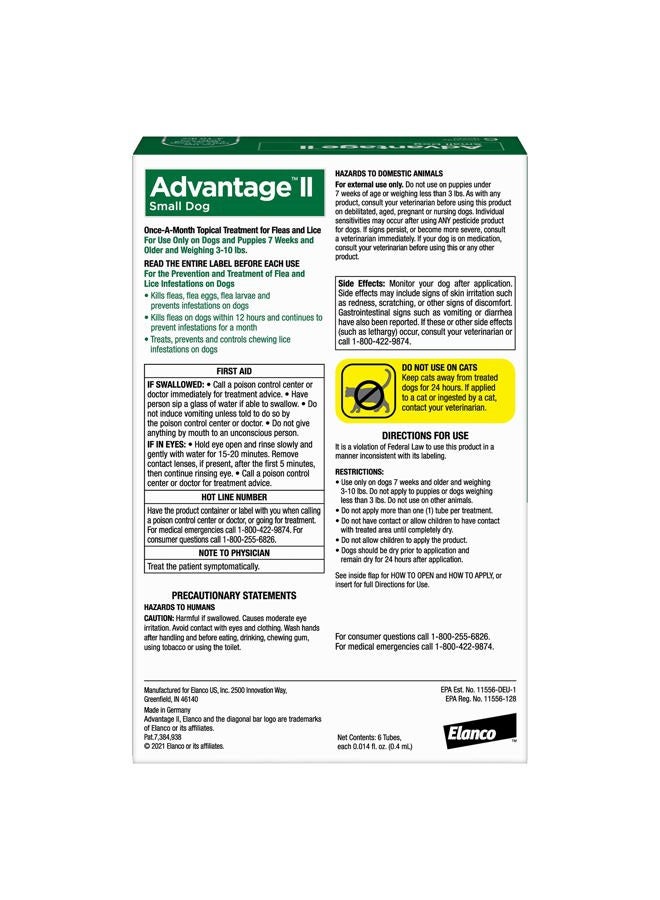 Advantage Bayer II Flea and Lice Treatment for Small Dogs, 3-10 lb, 6 doses - Image 2