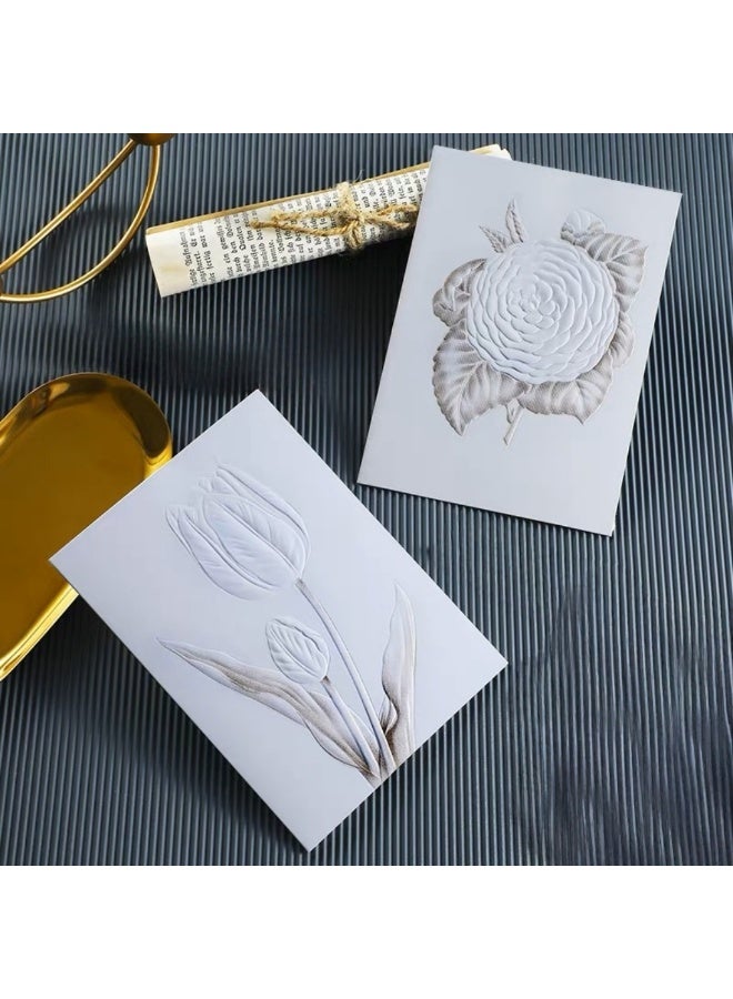Generic 4 PCS Embossed Floral Greeting Cards with Envelopes – 4 Different Designs – Elegant Blank Cards for Birthday, Thank You, Wedding & Special Occasions  - Image 5