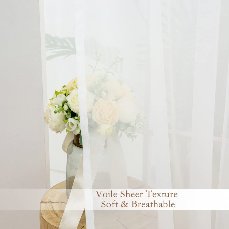 L.Z.E Red and White Sheer Curtains 84 Inches Long 2 Panels Set, Transparent Voile Window Drapes for Living Room & Dining Room with Classic Design, Elegant Grommet Curtain with Tieback - Image 5