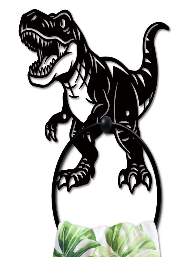 MAYJOYDIY Roar Dinosaur Metal Towel Ring Tyrannosaurus Rex Towel Holder Jurassic Animals Bath Towel Ring Black Art Towel Rack for Bathroom Kitchen Towel Hanger Home Decors Gift - Image 1
