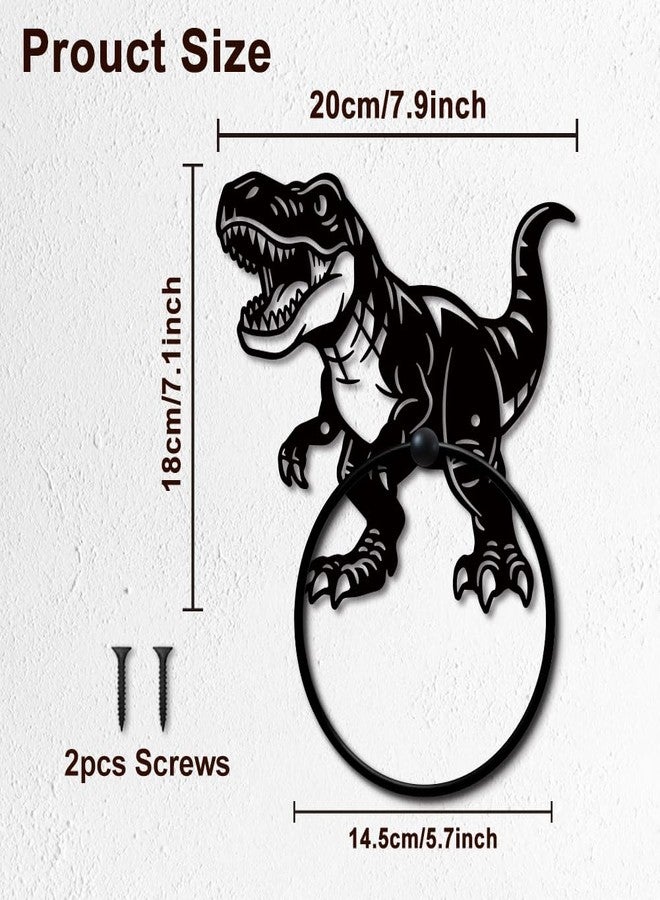 MAYJOYDIY Roar Dinosaur Metal Towel Ring Tyrannosaurus Rex Towel Holder Jurassic Animals Bath Towel Ring Black Art Towel Rack for Bathroom Kitchen Towel Hanger Home Decors Gift - Image 2