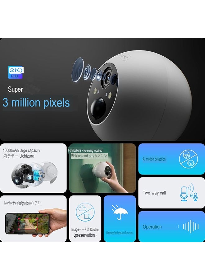 Outdoor Spotlight Smart Camera 2K Wireless with Movement Detection and Night Vision