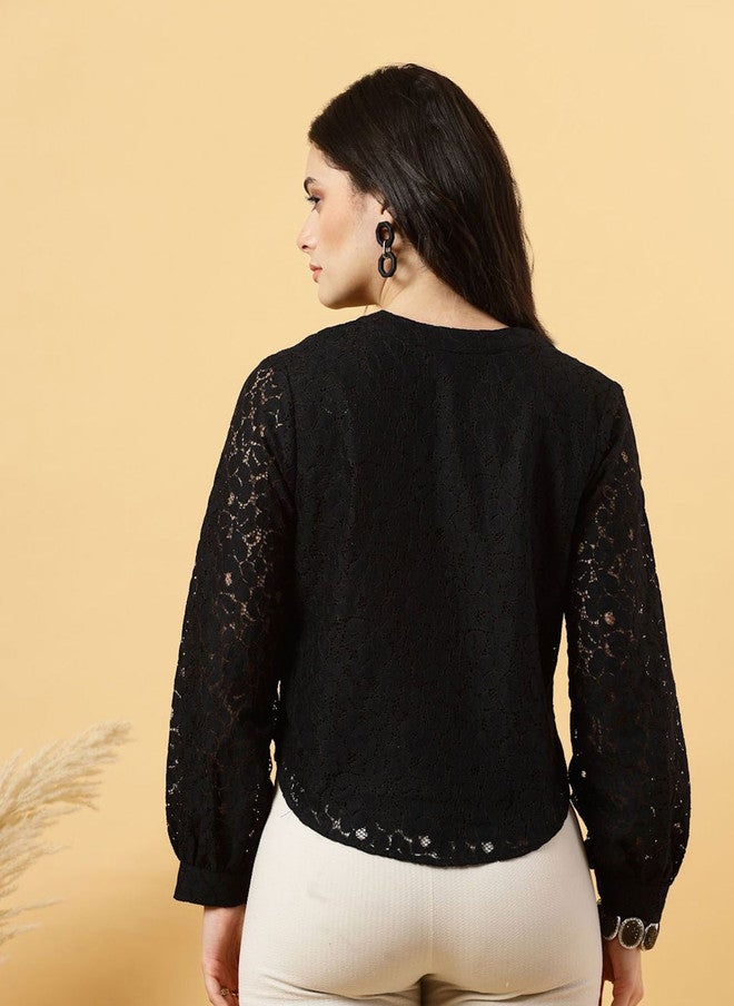 RAASSIO بلوزة سوداء بأكمام منتفخة للنساء - Image 5