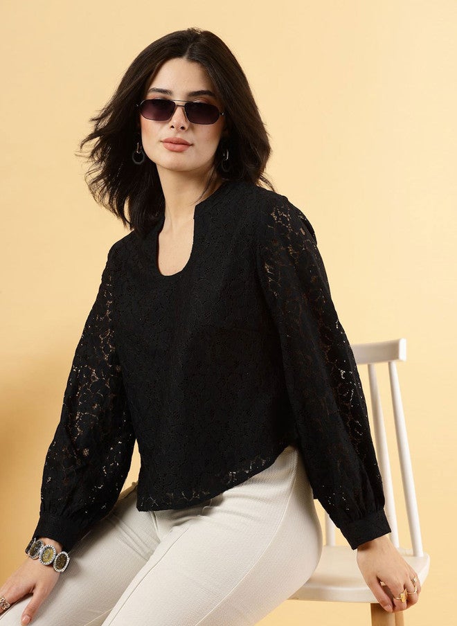 RAASSIO بلوزة سوداء بأكمام منتفخة للنساء - Image 1