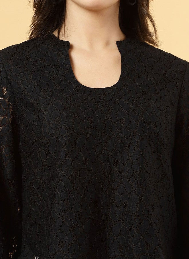 RAASSIO بلوزة سوداء بأكمام منتفخة للنساء - Image 3