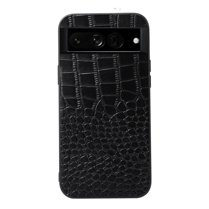 HuHa Case Cover For Google Pixel 7 Pro 5G Crocodile Top Layer Cowhide Leather Phone Case(Black) - Image 1