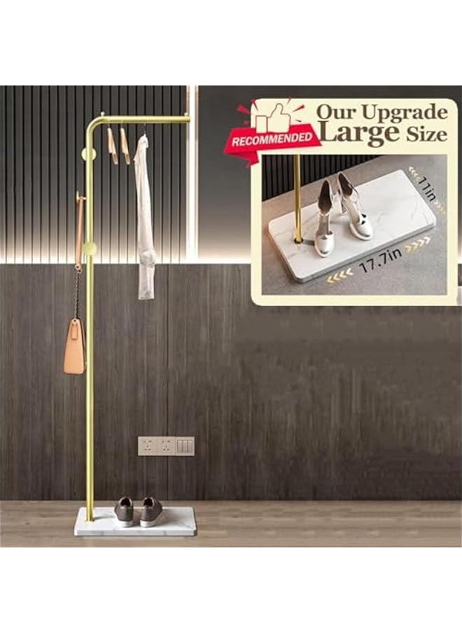 HOOKOR - Metal Coat Rack Freestanding with Natural Marble Base, Entryway Coats Hanger Stand with 3 Hooks, Home Hotel Hall Tree for Coats, Hats, Scarves, Clothes, and Handbags (Gold/white Base) - Image 1
