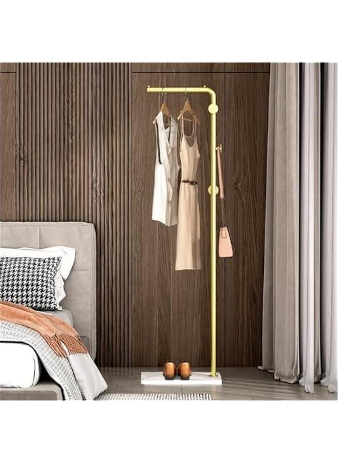 HOOKOR - Metal Coat Rack Freestanding with Natural Marble Base, Entryway Coats Hanger Stand with 3 Hooks, Home Hotel Hall Tree for Coats, Hats, Scarves, Clothes, and Handbags (Gold/white Base) - Image 1
