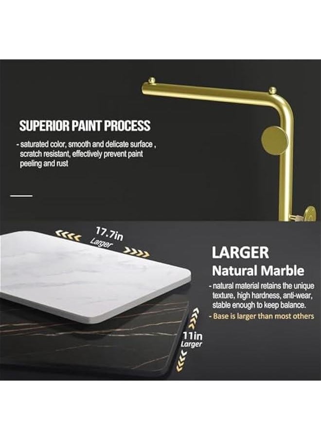 HOOKOR - Metal Coat Rack Freestanding with Natural Marble Base, Entryway Coats Hanger Stand with 3 Hooks, Home Hotel Hall Tree for Coats, Hats, Scarves, Clothes, and Handbags (Gold/white Base) - Image 1