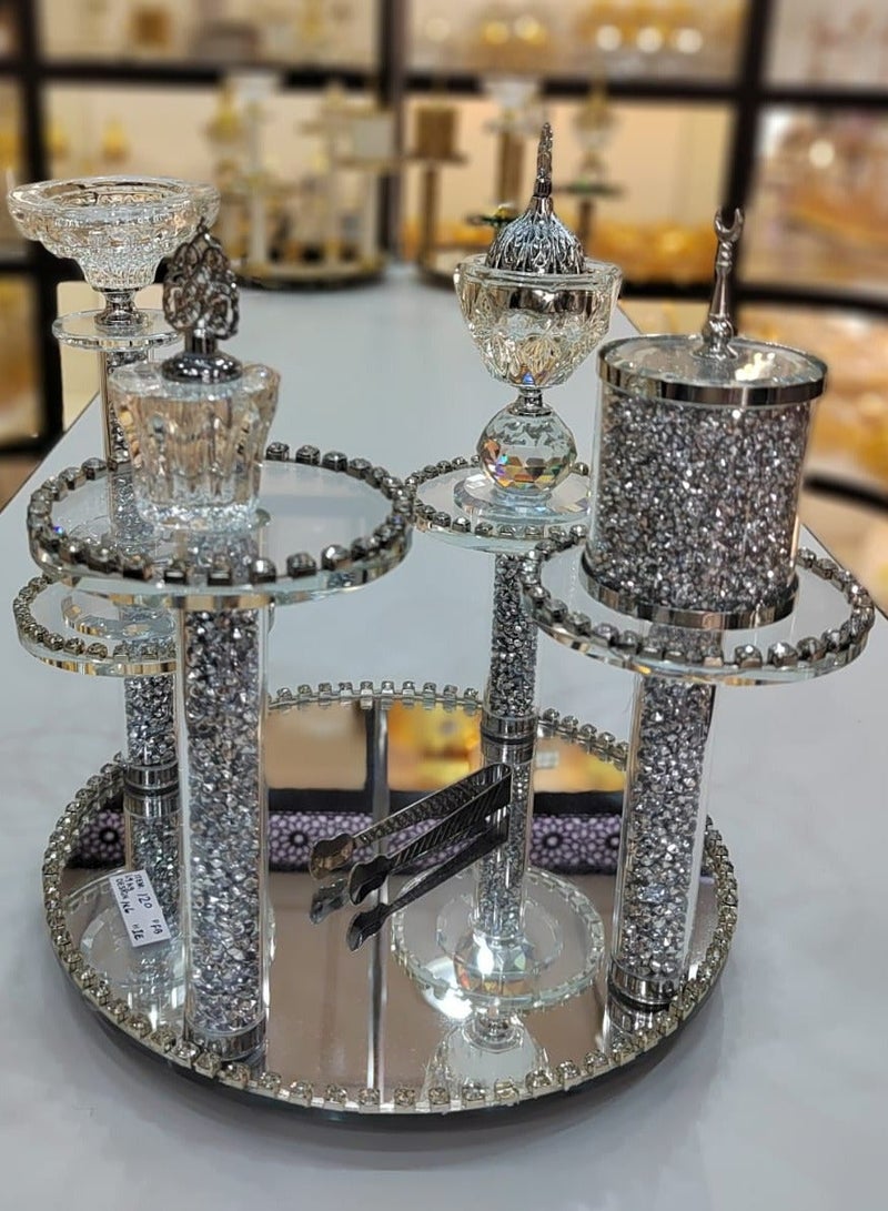 Radin Crystal Incense Bakhoor Burner Set 6Piece Elegance Includes Beautiful Moving Stand Oud Burner Storage Bowl Candle Stand Small Oil Perfume Bottle Safety Tongs and Charcoal Handling Tool - Image 4