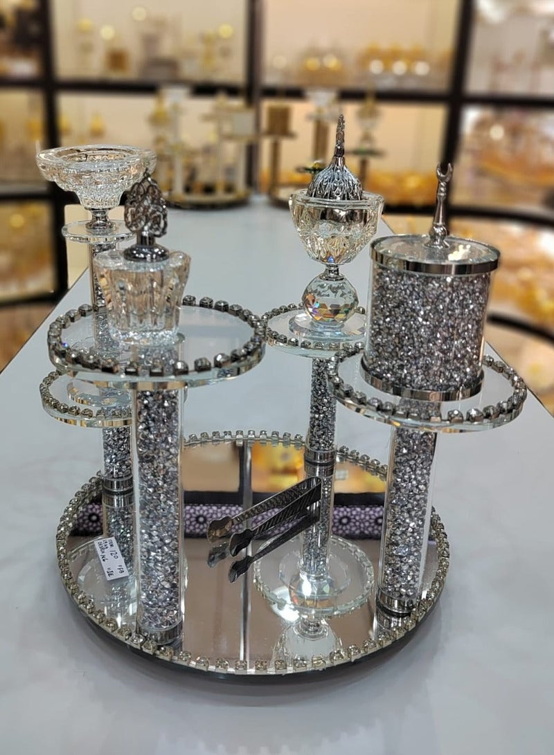 Radin Crystal Incense Bakhoor Burner Set 6Piece Elegance Includes Beautiful Moving Stand Oud Burner Storage Bowl Candle Stand Small Oil Perfume Bottle Safety Tongs and Charcoal Handling Tool - Image 3