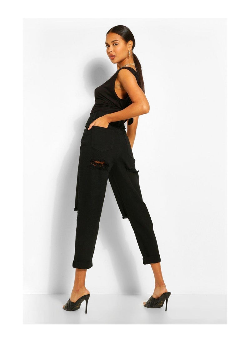 boohoo - Basics High Waisted Ripped Mom Jeans - Image 1
