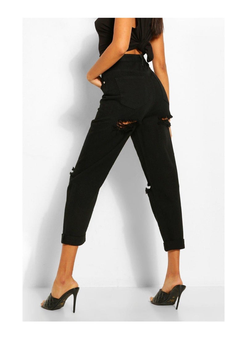 boohoo - Basics High Waisted Ripped Mom Jeans - Image 1