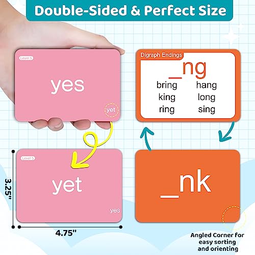 AuroTops 712 Sight Words/Phonics Flash Cards, Dolch & Fry High Frequency Site Words, Learn to Read CVC Blends, Short/Long Vowel Sounds, Flash Cards Games for PreK Kindergarten 1st 2nd 3rd Grade, Kids 4-10 - Image 3