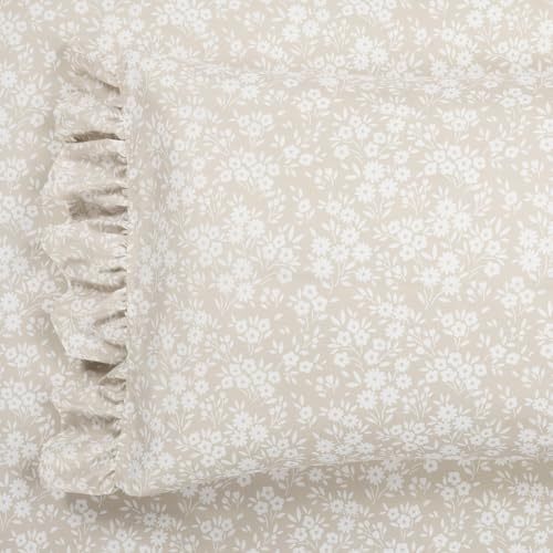 Lush Decor Garden of Flowers Ruffle Sheet Set King 6 Piece Set Neutral Floral Sheets Tan Sheet Set King Size Bed Sheets Coquette Bedroom Decor - Image 1