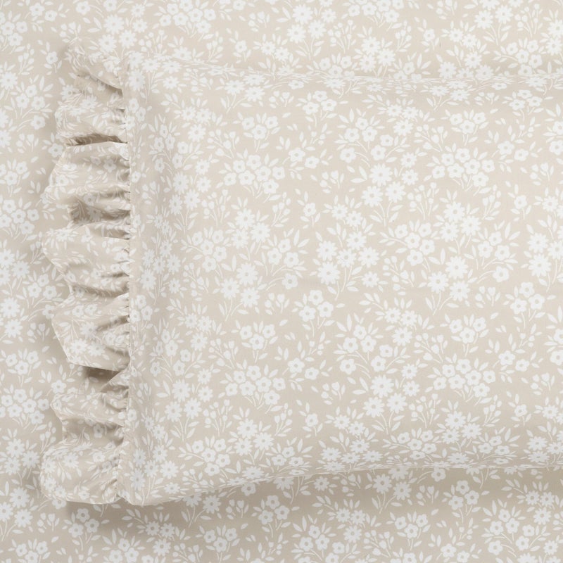 Lush Decor Garden of Flowers Ruffle Sheet Set King 6 Piece Set Neutral Floral Sheets Tan Sheet Set King Size Bed Sheets Coquette Bedroom Decor - Image 2