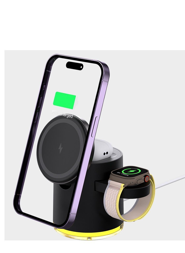 General Magnetic three in one wireless charger, foldable three in one wireless charger, suitable for mobile phone 15th generation charger (black regular version)  - Image 1