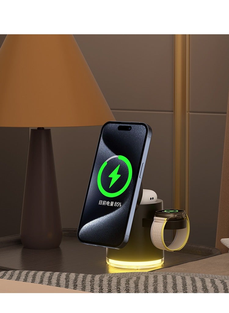 General Magnetic three in one wireless charger, foldable three in one wireless charger, suitable for mobile phone 15th generation charger (black regular version)  - Image 2