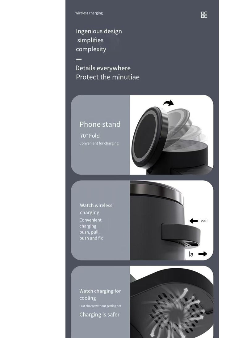 General Magnetic three in one wireless charger, foldable three in one wireless charger, suitable for mobile phone 15th generation charger (black regular version)  - Image 4