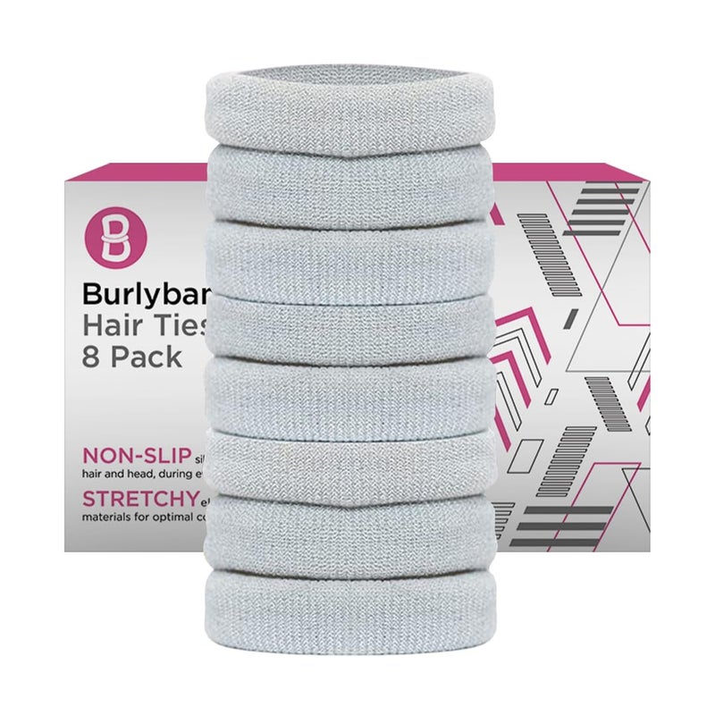 Burlybands Large Hair Ties for Thick Heavy or Curly Hair NonSlip NonDamage Seamless Womens Ponytail Scrunchies Lt Gray 8 Pcs