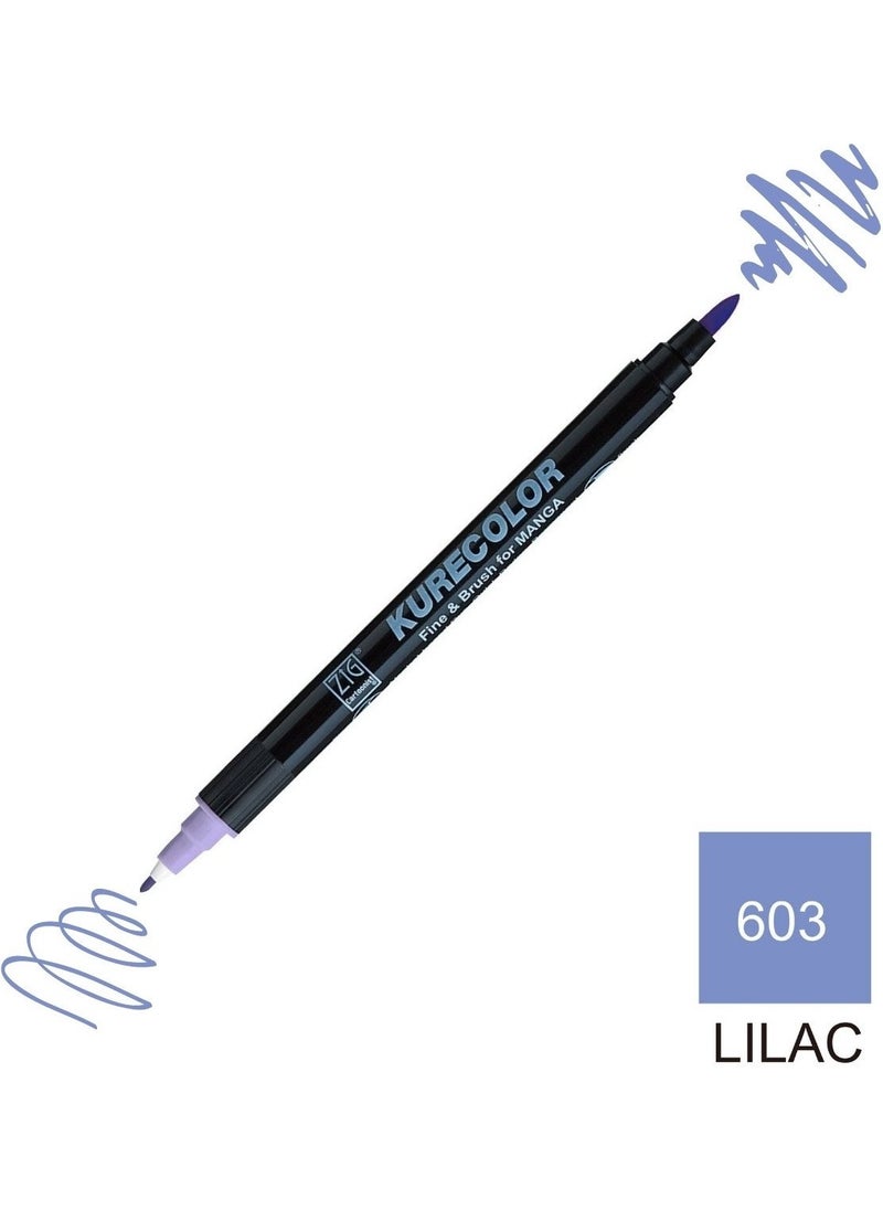 Zig - Kurecolor Mangaka Fine&brush Double Sided Pen CNKC-2200 No 603 Lilac - Image 1