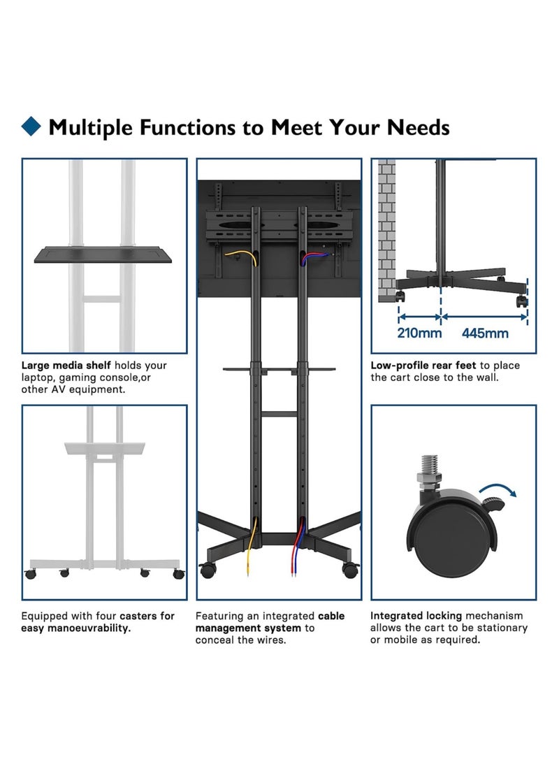 TV Stand Mobile TV Stand For 32-65 In Plasma/LCD/LED Home Display Rolling Floor TV Cart VESA 200x200 To 600x400 TV Trolley On Wheels With Shelf Max Loading Capacity 50kg - Image 4