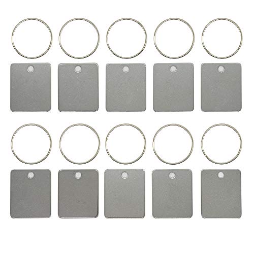 StayMax Rectangle Engraving Blanks Stainless Steel Stamping Blank Tags with Key Rings 25 Pack - Image 1