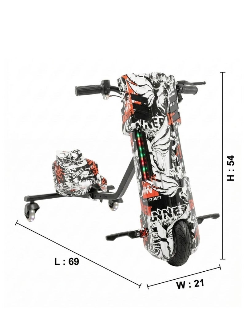 Aspire Books Electric Drift Scooter with 360° Spin for Kids - White and black| 36V 250W 3-Wheel Drifting Scooter Go-Kart , LED Lights & Adjustable Frame (Ages 3-8) - Image 3