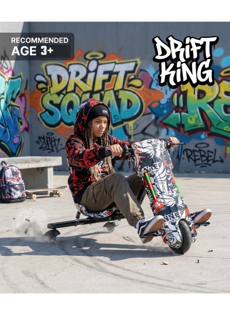 Aspire Books Electric Drift Scooter with 360° Spin for Kids - White and black| 36V 250W 3-Wheel Drifting Scooter Go-Kart , LED Lights & Adjustable Frame (Ages 3-8) - Image 5