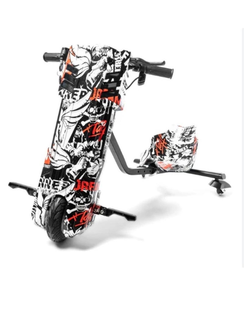 Aspire Books Electric Drift Scooter with 360° Spin for Kids - White and black| 36V 250W 3-Wheel Drifting Scooter Go-Kart , LED Lights & Adjustable Frame (Ages 3-8) - Image 1