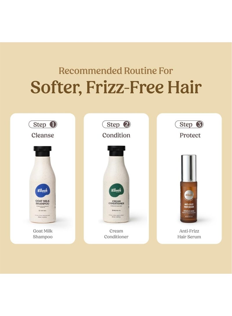 Vilvah Store Frizz Free Hair Combo, Anti Frizz Hair Serum 30ml+ Goat Milk Shampoo 250ml+ Cream Conditioner 250ml Great for Dry, Damaged, and Frizzy Hair - Image 4