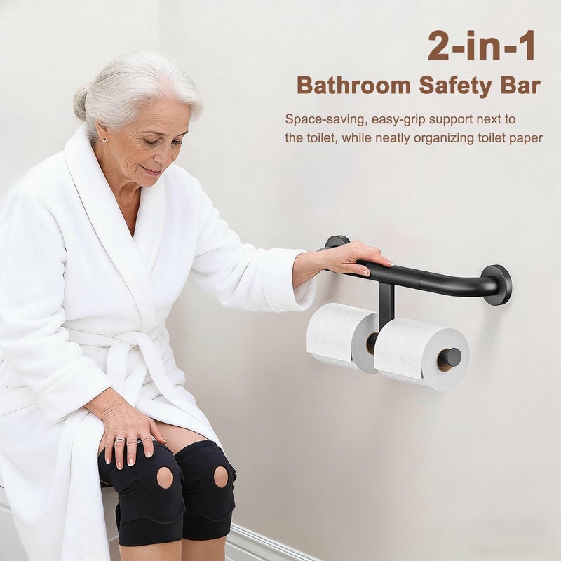 FANHAO Shower Grab Bar w/Double Toilet Paper Roll Holder 18 Inch, 2-in-1 Safety Assist Bar Balanced Support Handle, Stainless Steel Wall Mounted Bathroom Handicap Grab Bar for Senior Elderly Disabled - Image 2