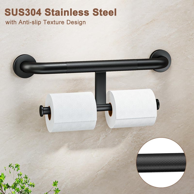 FANHAO Shower Grab Bar w/Double Toilet Paper Roll Holder 18 Inch, 2-in-1 Safety Assist Bar Balanced Support Handle, Stainless Steel Wall Mounted Bathroom Handicap Grab Bar for Senior Elderly Disabled - Image 3
