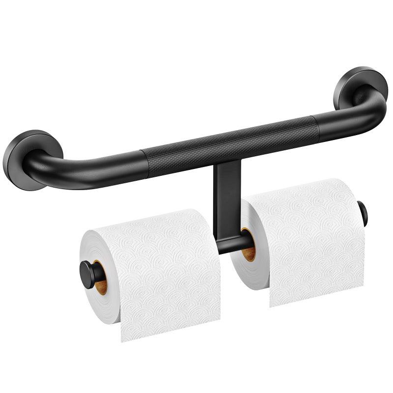 FANHAO Shower Grab Bar w/Double Toilet Paper Roll Holder 18 Inch, 2-in-1 Safety Assist Bar Balanced Support Handle, Stainless Steel Wall Mounted Bathroom Handicap Grab Bar for Senior Elderly Disabled - Image 1