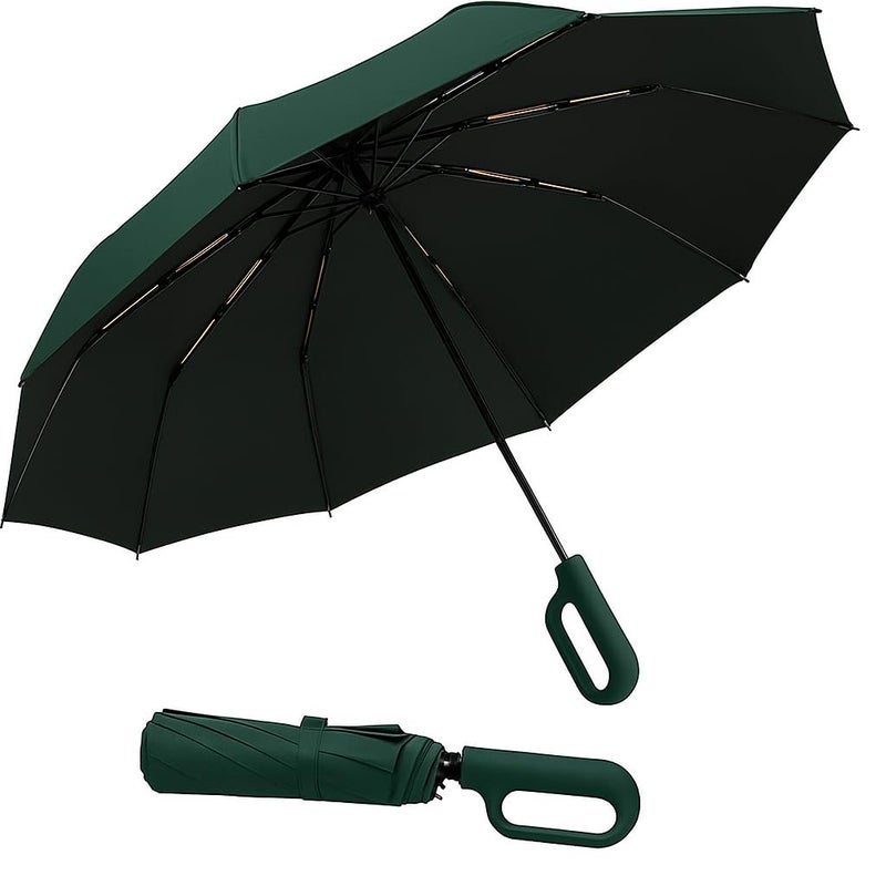 PRANIJ 3-Fold Compact Travel Golf Umbrella with Carabiner Handle | Auto Open-Close 10 Dual Rib Windproof Design | UV Protection Portable Umbrella for Rain/Sun for Car, Travel, Outdoor - Image 1