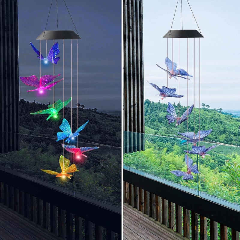 comfrt Solar Butterfly Wind Chimes Outdoor, Color-Changing Solar Mobile Wind Chime Waterproof Solar Powered LED Hanging Lamp for Outdoor Garden Festival Decoration - Image 1
