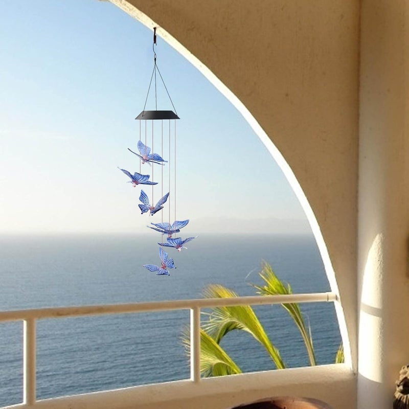 comfrt Solar Butterfly Wind Chimes Outdoor, Color-Changing Solar Mobile Wind Chime Waterproof Solar Powered LED Hanging Lamp for Outdoor Garden Festival Decoration - Image 5