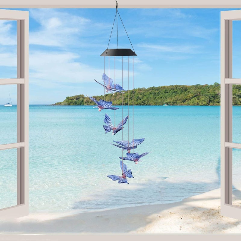 comfrt Solar Butterfly Wind Chimes Outdoor, Color-Changing Solar Mobile Wind Chime Waterproof Solar Powered LED Hanging Lamp for Outdoor Garden Festival Decoration - Image 4