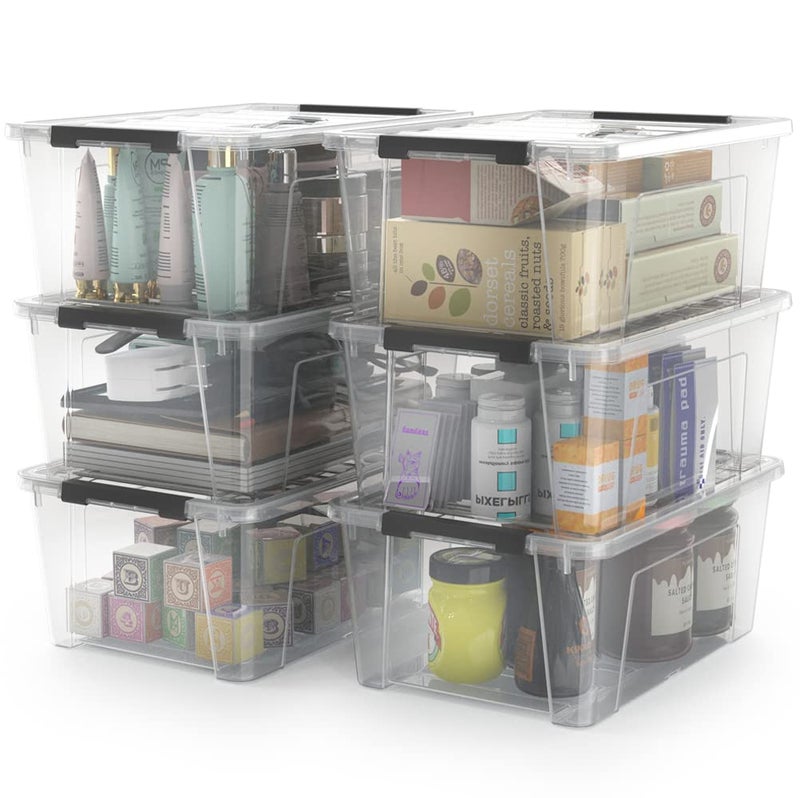 WYT Clear Storage Latch Bins, 6-Pack Storage Organizer Box with Handle and Lids, 5-Litre - Image 1
