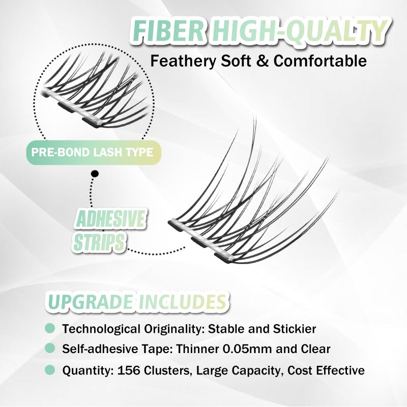 WONSIS Self Adhesive Eyelashes, 156 Pcs Self Adhesive Eyelash Clusters, No Glue Needed, Invisible Band Lash Clusters - Longer Lasting, No Sticky Residue Pre Glued Eyelashes (Natural-Invisible Band) - Image 3