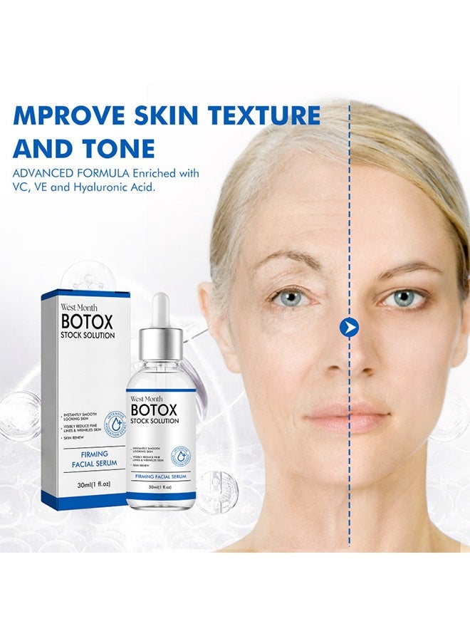 WEST MONTH Botox Stock Solution - Firming Facial Serum,Botox Facial Serum for Women,Vitamin C Serum & Collagen Face Serum for Reducing Fine Lines & Wrinkles,Nourishing and Plump Skin 30ml - Image 2