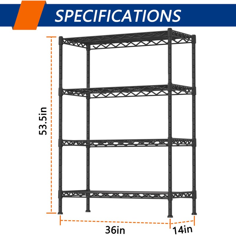 Soywey 4-Shelf Adjustable Heavy Duty Storage Shelving Unit, Metal Organizer Wire Rack for Laundry Bathroom Kitchen Pantry Closet, Black - Image 4