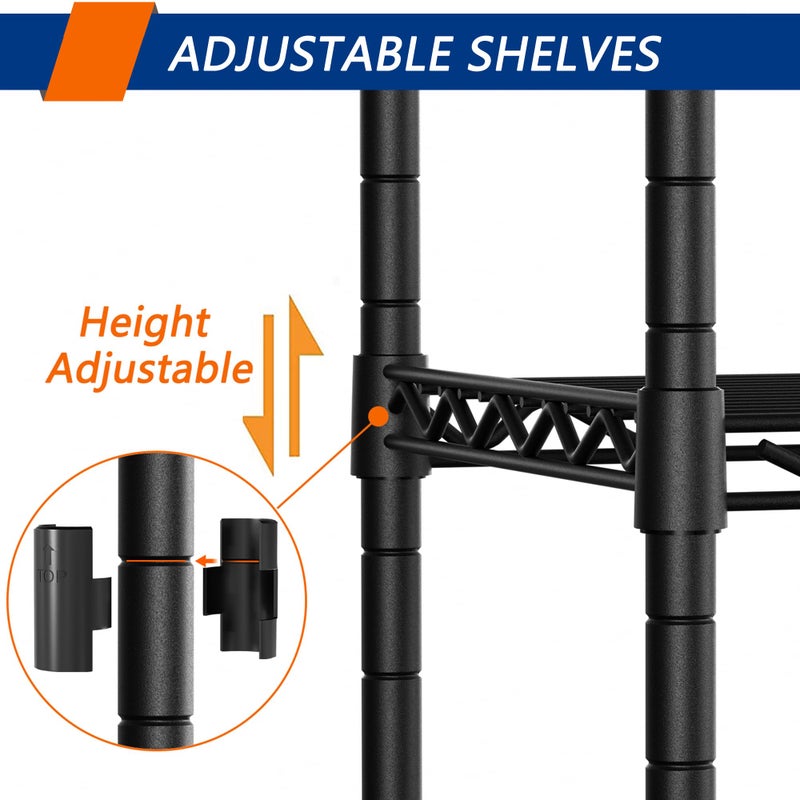 Soywey 4-Shelf Adjustable Heavy Duty Storage Shelving Unit, Metal Organizer Wire Rack for Laundry Bathroom Kitchen Pantry Closet, Black - Image 5